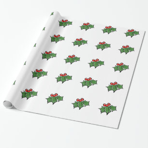 Holly-Blätter, Holly-Beeren, lustige botanische Fe Geschenkpapier
