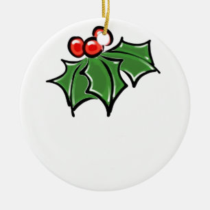 Holly-Blätter, Holly-Beeren, lustige botanische Fe Keramik Ornament