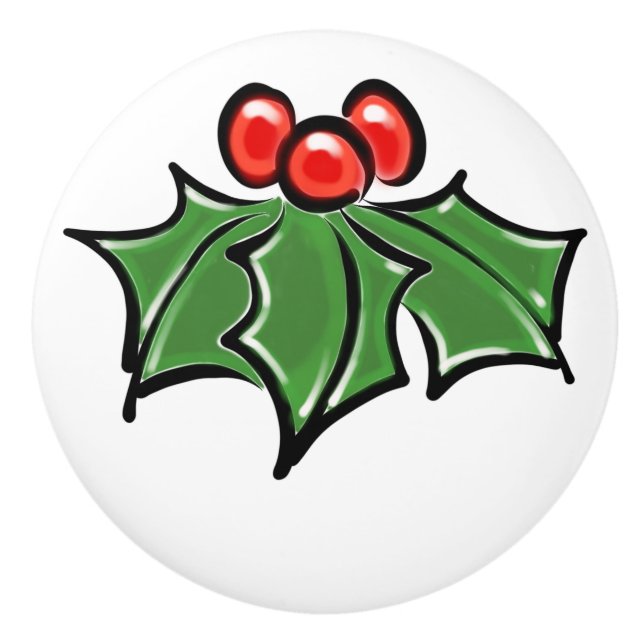 Holly-Blätter, Holly-Beeren, lustige botanische Fe Keramikknauf (Vorderseite)