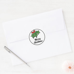 Holly-Blätter, Holly-Beeren, lustige botanische Fe Runder Aufkleber