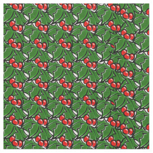 Holly-Blätter, Holly-Beeren, Urlaubsmuster Stoff