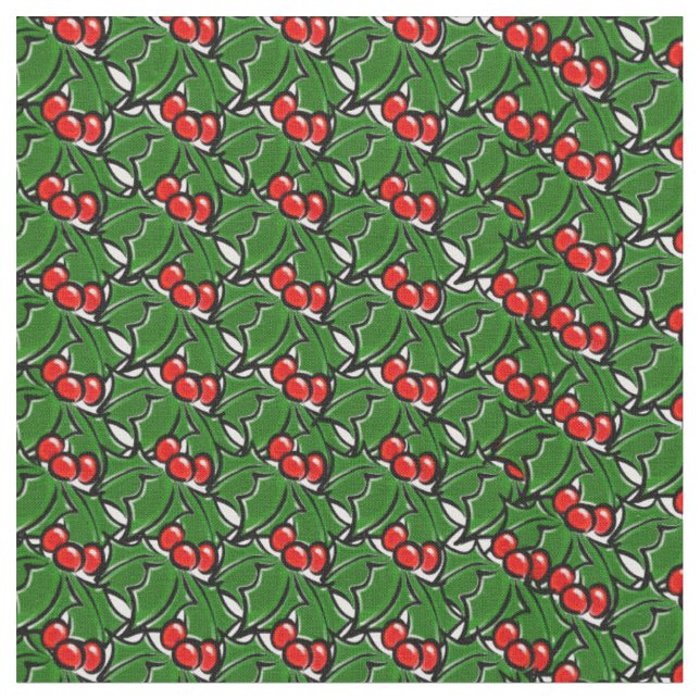 Holly-Blätter, Holly-Beeren, Urlaubsmuster Stoff (Nahaufnahme)