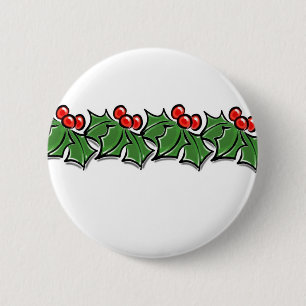 Holly-Blätter, Holly-Beeren, Weihnachtskranz Button