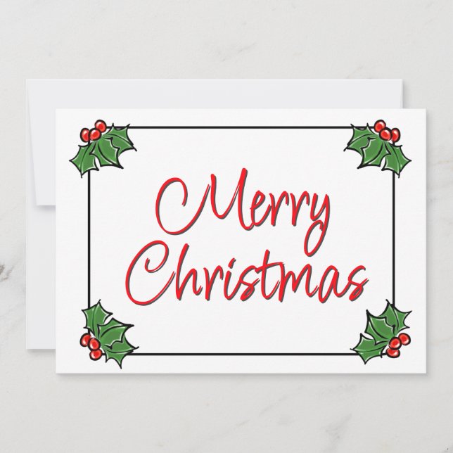 Holly-Blätter, Holly-Beeren, Weihnachtskranz Feiertagskarte (Vorderseite)