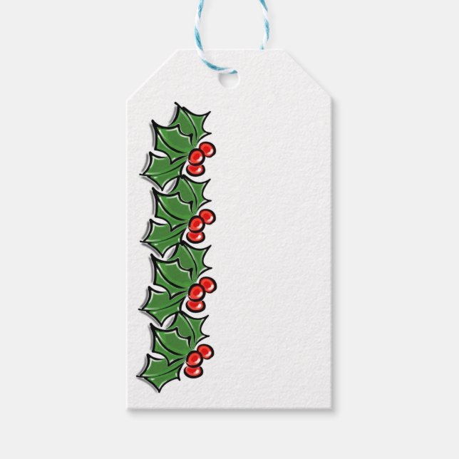 Holly-Blätter, Holly-Beeren, Weihnachtskranz Geschenkanhänger (Vorderseite)