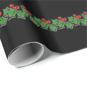 Holly-Blätter, Holly-Beeren, Weihnachtskranz Geschenkpapier