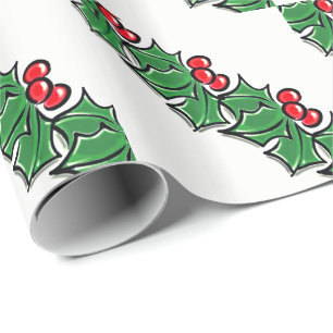 Holly-Blätter, Holly-Beeren, Weihnachtskranz Geschenkpapier