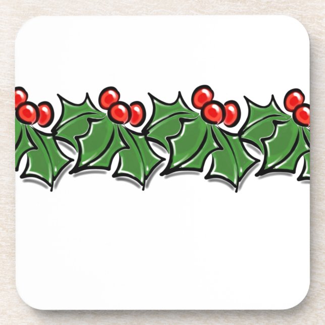 Holly-Blätter, Holly-Beeren, Weihnachtskranz Getränkeuntersetzer (Vorderseite)