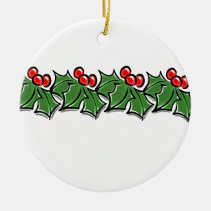 Holly-Blätter, Holly-Beeren, Weihnachtskranz Keramik Ornament