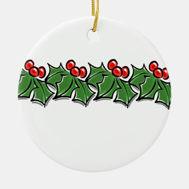 Holly-Blätter, Holly-Beeren, Weihnachtskranz Keramik Ornament (Vorne)