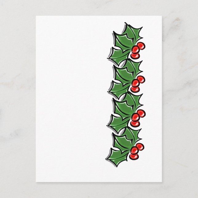 Holly-Blätter, Holly-Beeren, Weihnachtskranz Postkarte (Vorderseite)