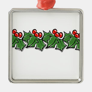 Holly-Blätter, Holly-Beeren, Weihnachtskranz Silbernes Ornament