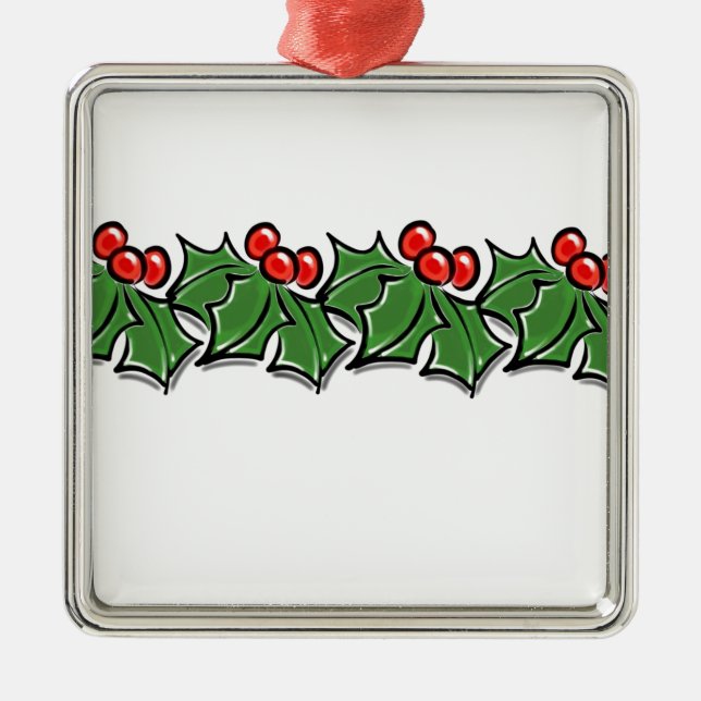 Holly-Blätter, Holly-Beeren, Weihnachtskranz Silbernes Ornament (Vorne)