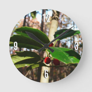 Holly Blätter I Holiday Botanical Runde Wanduhr