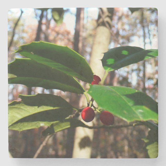 Holly Blätter I Holiday Botanical Steinuntersetzer (Vorderseite)