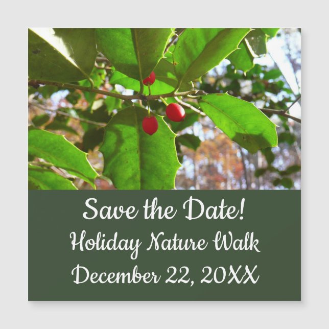 Holly Blätter II Holiday Nature Botanical Magnetkarte (Vorderseite)