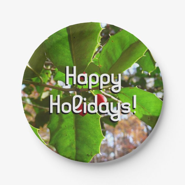 Holly Blätter II Holiday Nature Botanical Pappteller (Vorderseite)