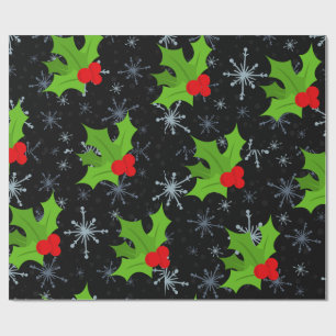 Holly Blätter, Red Berries Snowflake Wrapping Pape Geschenkpapier
