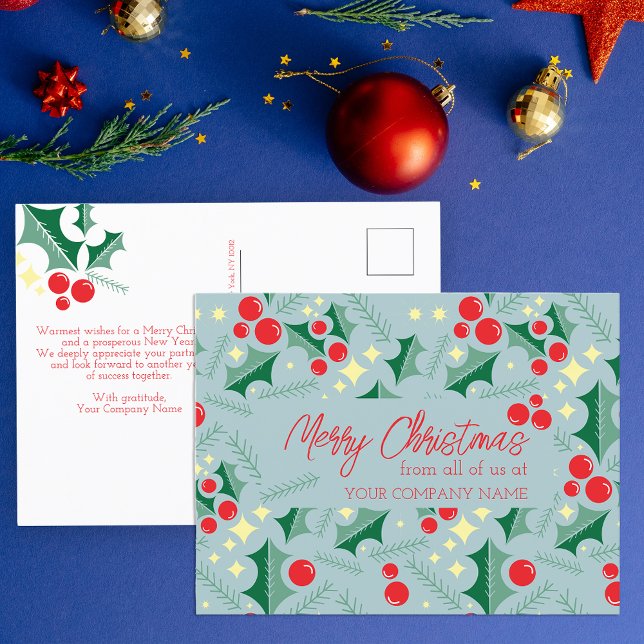 Holly Blätter Red Berries Stars Weihnachten Postkarte (Von Creator hochgeladen)