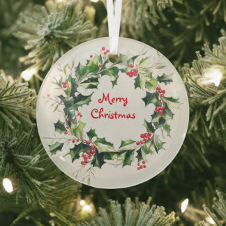 Holly-Blätter und Beeren-Kranz Ornament Aus Glas