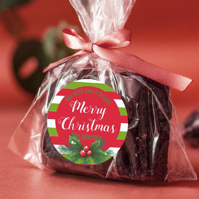 Holly Blätter und Berries Green White Christmas Runder Aufkleber (Von Creator hochgeladen)