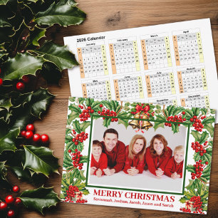 Holly-Blätter und Berries-Kalender für das benutze Feiertagskarte