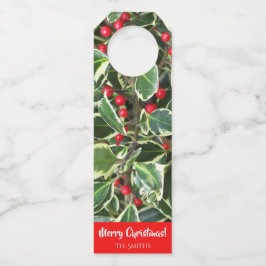 Holly Blätter und Red Berries Holiday Flaschenanhänger