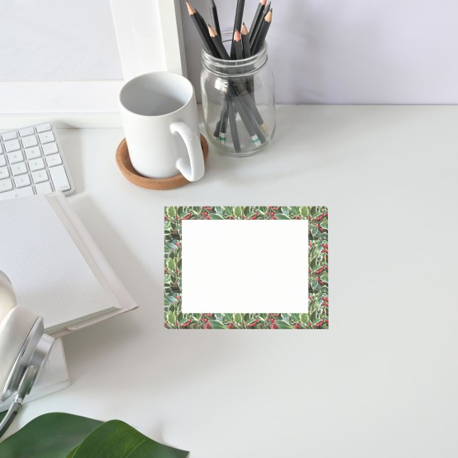 Holly Blätter und Red Berries Holiday Post-it Klebezettel (In Situ Desk)