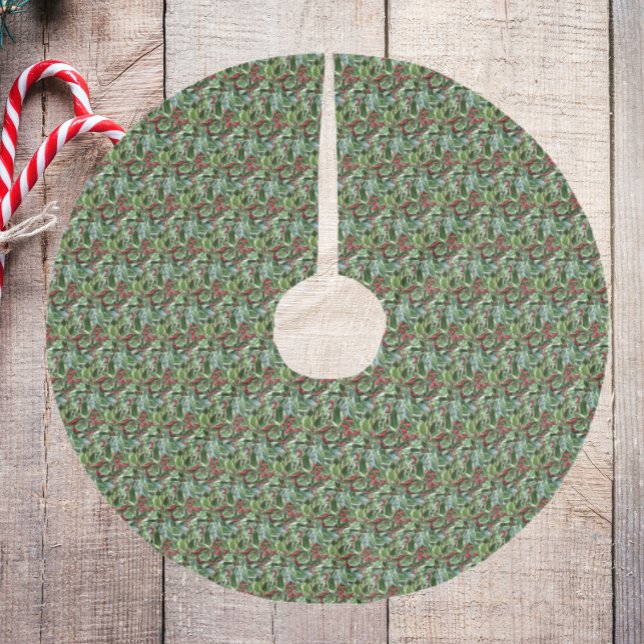 Holly Blätter und Red Berries Pattern Urlaub Polyester Weihnachtsbaumdecke (in Situ)