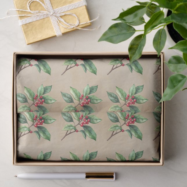 Holly Botanical Weihnachtszettel Seidenpapier (Geschenk)