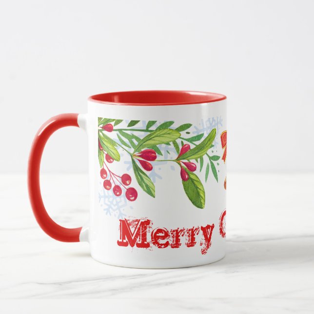 Holly Branches und frohe Weihnachten Tasse (Links)
