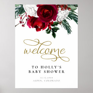 HOLLY Burgund Florale Winter-Baby-Shower-Willkomme Poster