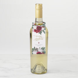 HOLLY Burgundy Gold Floral Frohe Weihnachten Flaschenanhänger