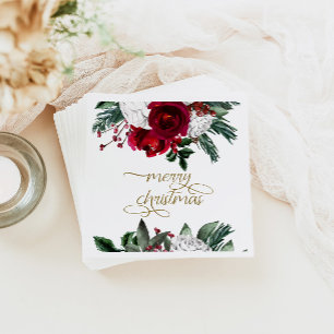 HOLLY Burgundy Gold Floral Frohe Weihnachten Serviette