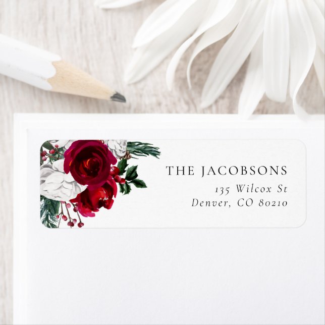 HOLLY Burgundy Weihnachtsfeiertage Rücksendeadress (Insitu)