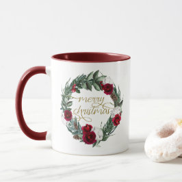 HOLLY Burgundy Winter Floral Frohe Weihnachten Tasse
