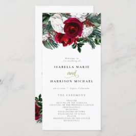 HOLLY Burgundy Winter Floral Gold Wedding Program Dankeskarte