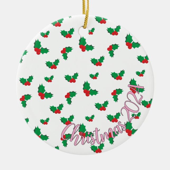Holly Christmas 2024 Baum-Ornament PINK Keramik Ornament (Vorne)