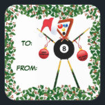 Holly Christmas Billiards Geschenkmarke Quadratischer Aufkleber<br><div class="desc">Dieser fröhlich billiard Weihnachtsgeschenk-Tag-Aufkleber ist perfekt für alle,  die Lieben ein gutes Spiel Pool.</div>
