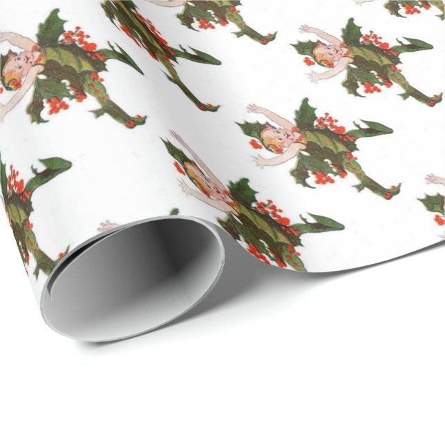 Holly Christmas Blume Kind Niedlich Funny Floral Geschenkpapier (Rolleneckpunkt)