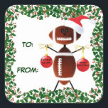 Holly Christmas Football Geschenkmarke Quadratischer Aufkleber<br><div class="desc">Dieser fröhliche Fußball Weihnachtsgeschenk-Aufkleber ist perfekt für alle,  die den Fußball-Liebe.</div>