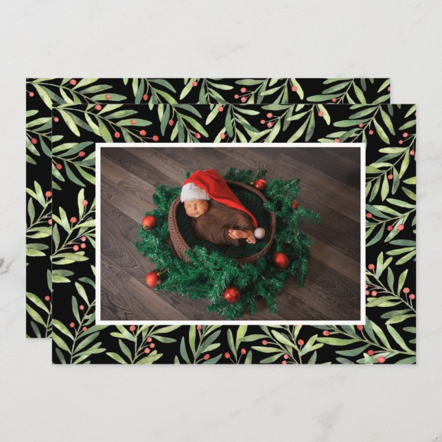 Holly Christmas Foto Feiertagskarte (Vorne/Hinten)