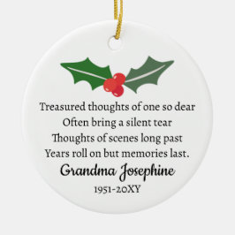 Holly Christmas Memorial Personalisiertes Foto Keramik Ornament