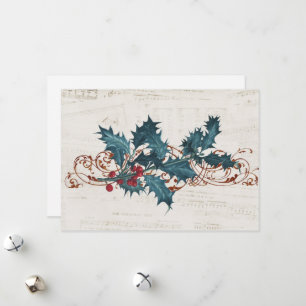 Holly Christmas Music Vintag Blank Holiday Card Feiertagskarte