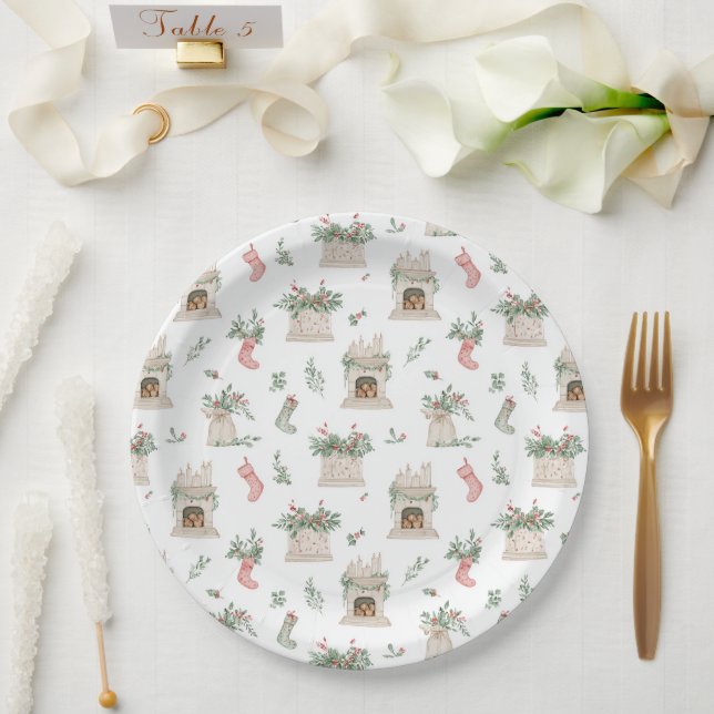 Holly Christmas Pattern Pappteller (Hochzeit)
