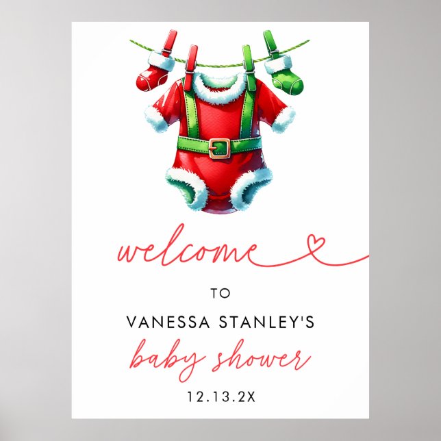 Holly Christmas Santa Baby Dusche Begrüßungszeiche Poster (Vorne)