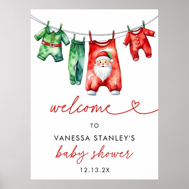 Holly Christmas Santa Baby Dusche Begrüßungszeiche Poster (Vorne)