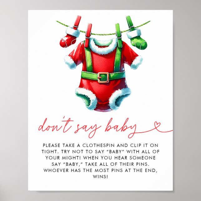 Holly Christmas Santa Baby Shower Dont Say Baby Poster (Vorne)