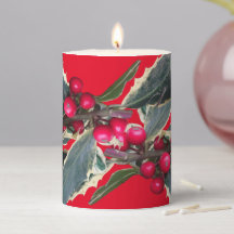 Holly Cust RED Pillar Candle