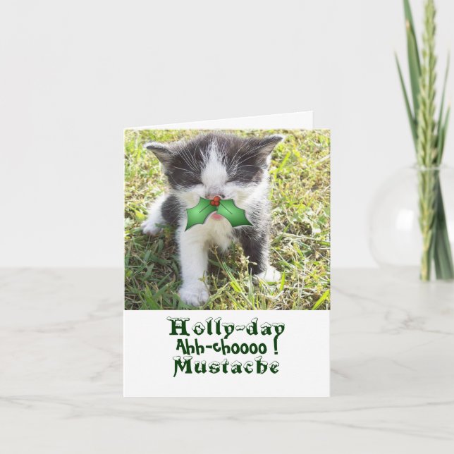 Holly-day Mustache Feiertagskarte (Vorderseite)